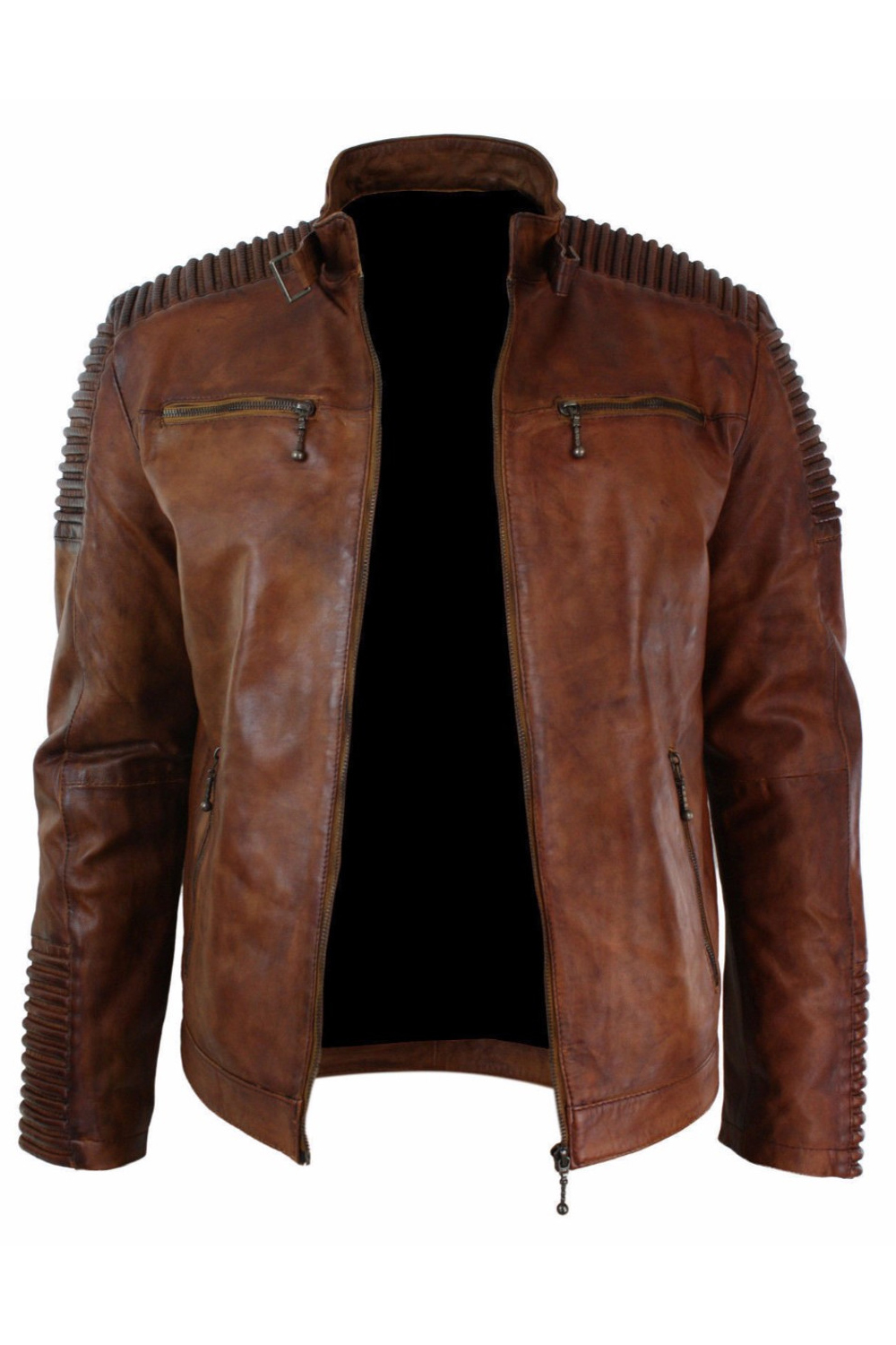 Cafe Racer Biker Vintage Motorcycle Distressed Brown Jacket
