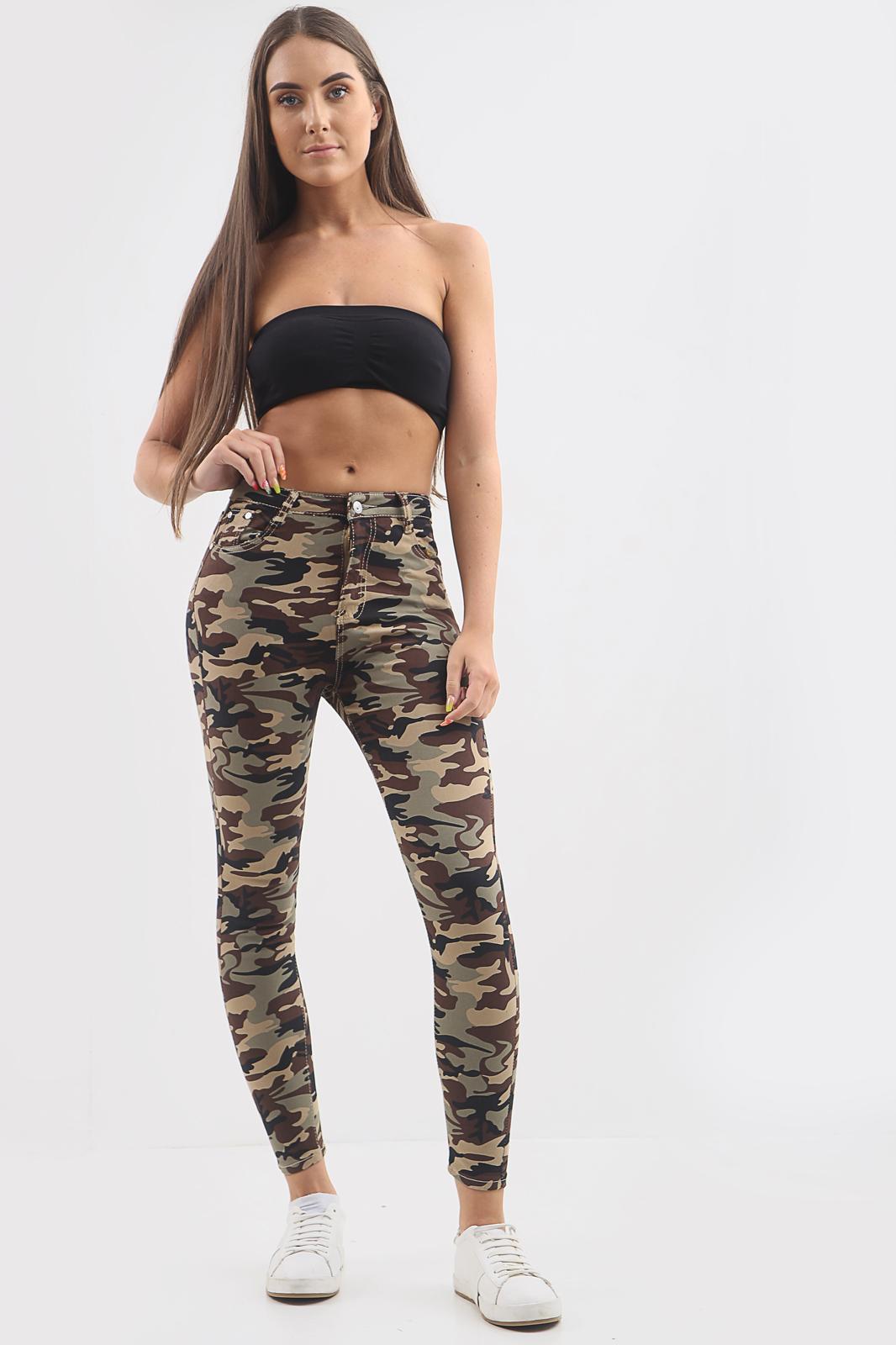 Camouflage Ladies High Waisted Plain Jeans