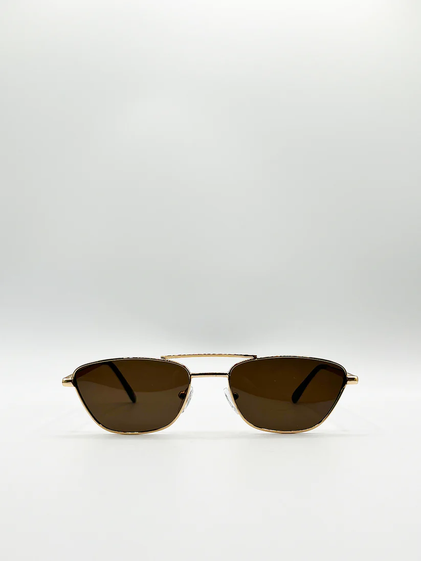 Cat Eye Aviator Style Sunglasses with Brown Lenses