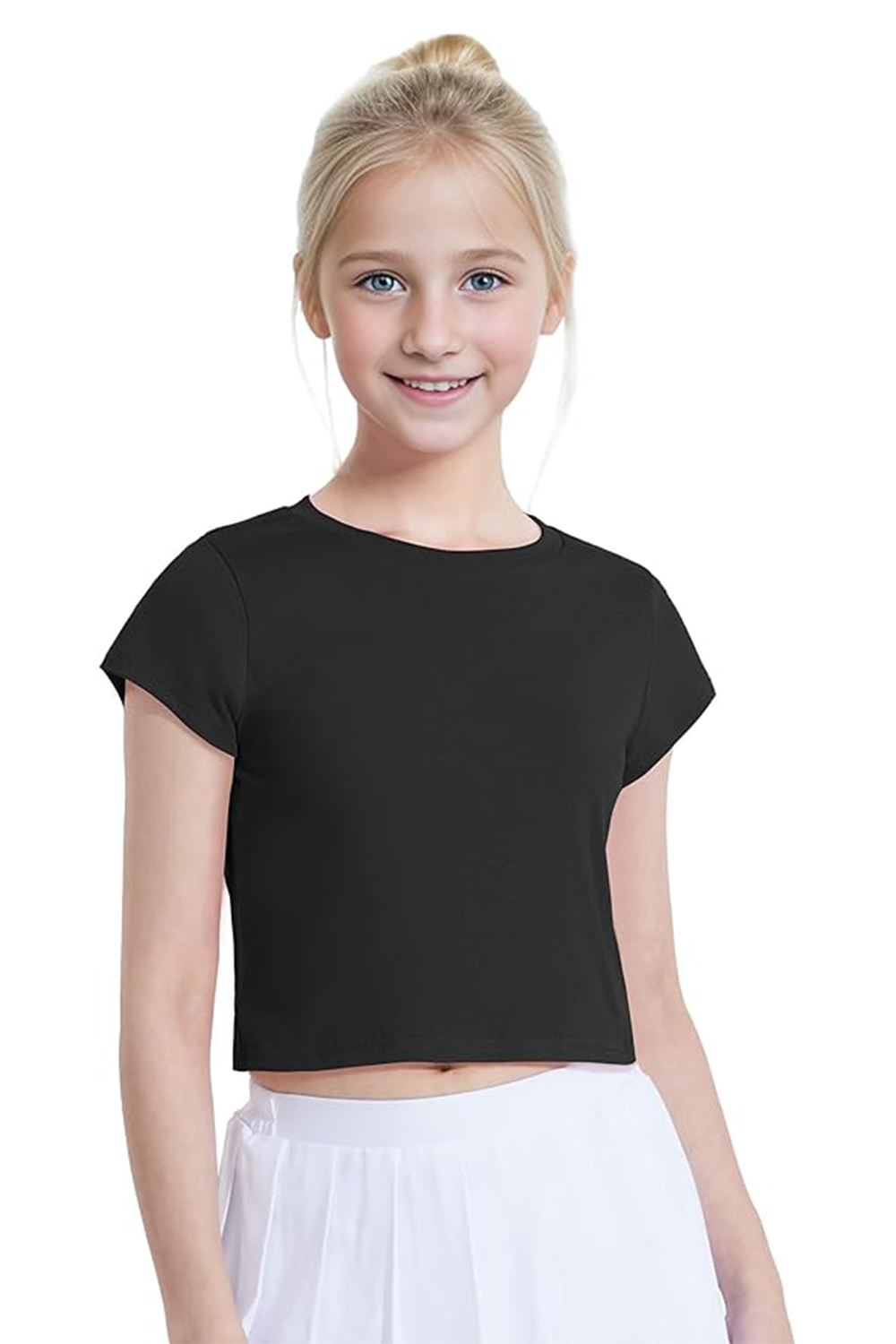 Crazy Chick Girls Black Half Sleeve Crop Top