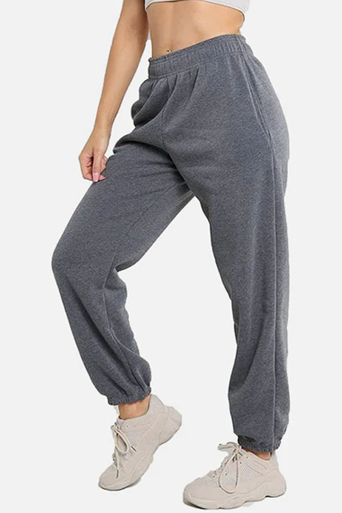 Charcoal Women Elastic Waist Sweatpants With Pocket