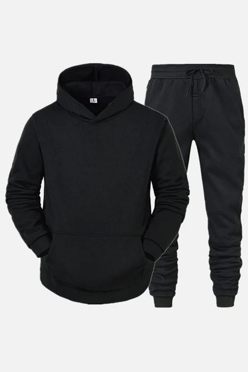 Child Plain Black Pullover Tracksuit