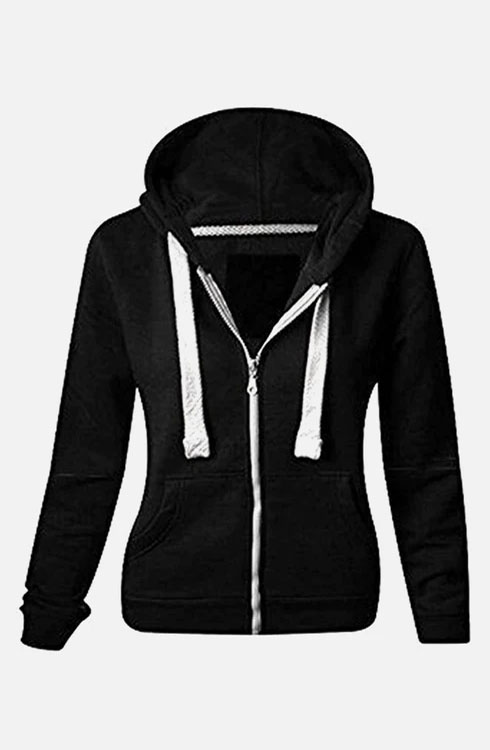 Child Plain Black Zipper Fleece Hoodie