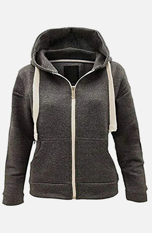 Child Plain Charcoal Zipper Fleece Hoodie