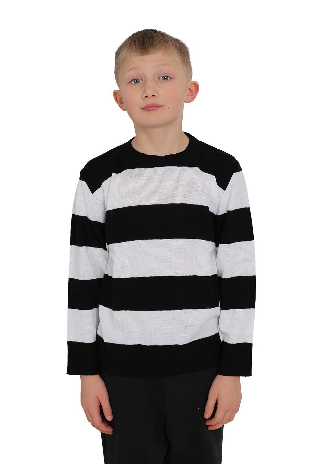 Wickedfun Children's Black and White Stripe/Convict Knitted Jumper