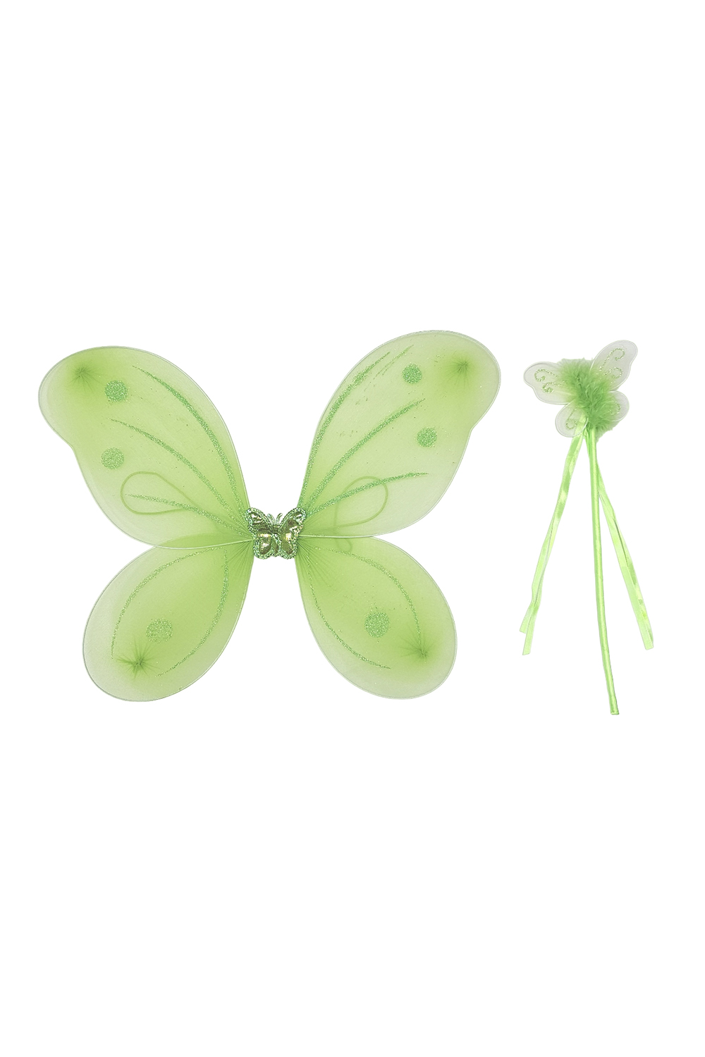 Wickedfun Children's Glitter Green Wings With Wand (pack of 3)