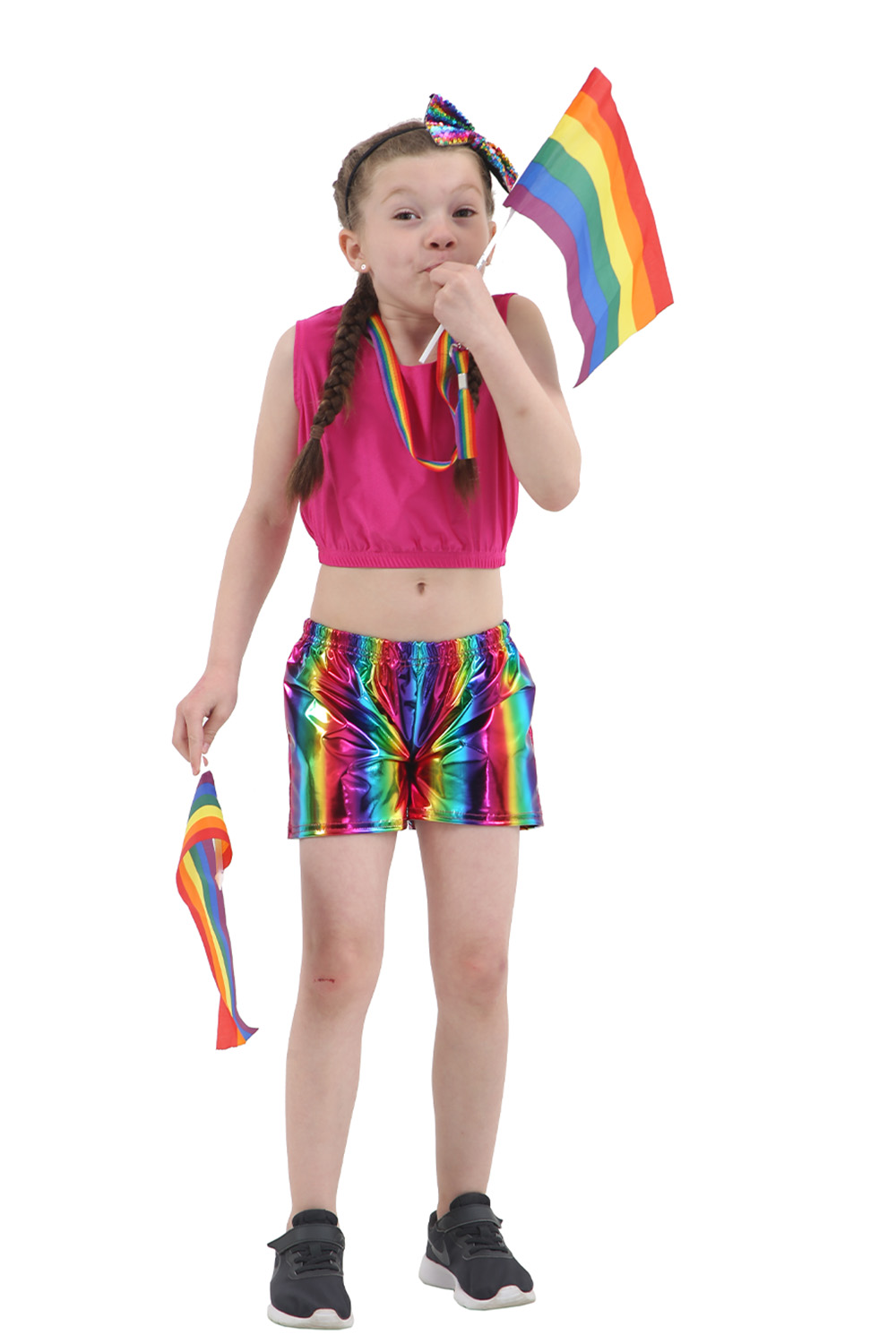 Wickedfun Children's Shiny Metallic Rainbow Hot Pants