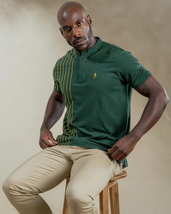 Contrasting Vertical Striped Mens Mandarin Polo - Capsule Collection