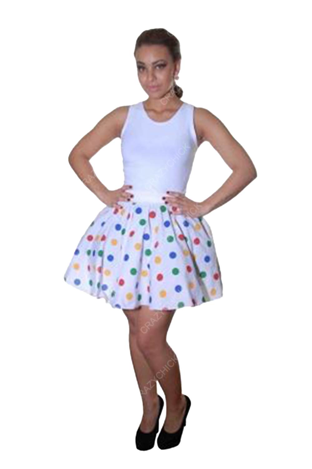 Crazy Chick Adult Multi Dot White Polka Skirt (18 Inches)