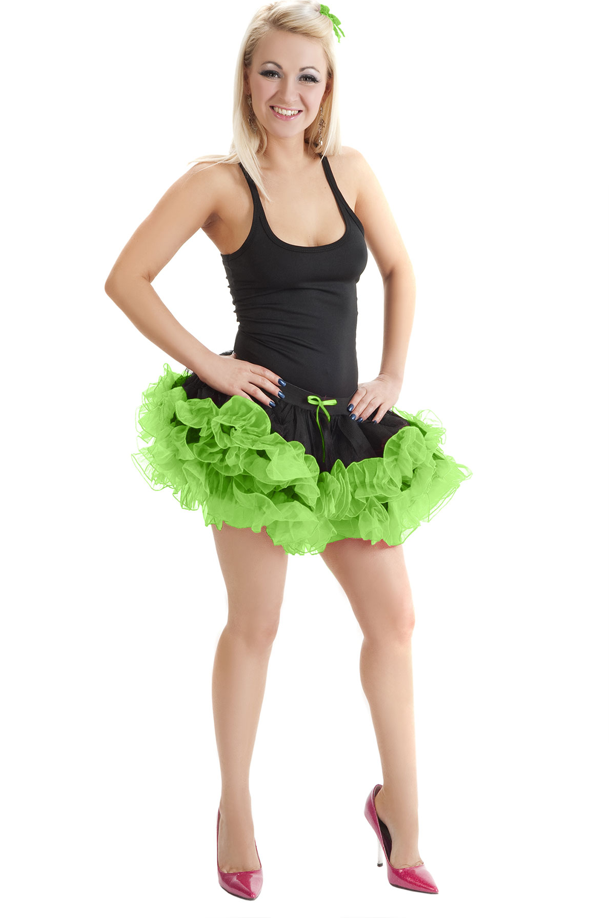 Crazy Chick Adult 2 Layers Black Green Short Ruffle Tutu Skirt
