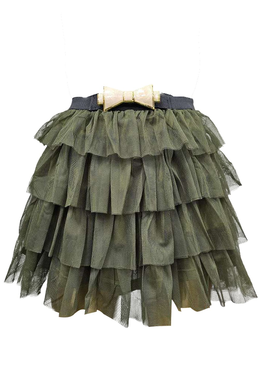 Crazy Chick Adult 2 Layers Khaki Green Bow Belt Mesh Tiered Tutu Skirt (Adult)