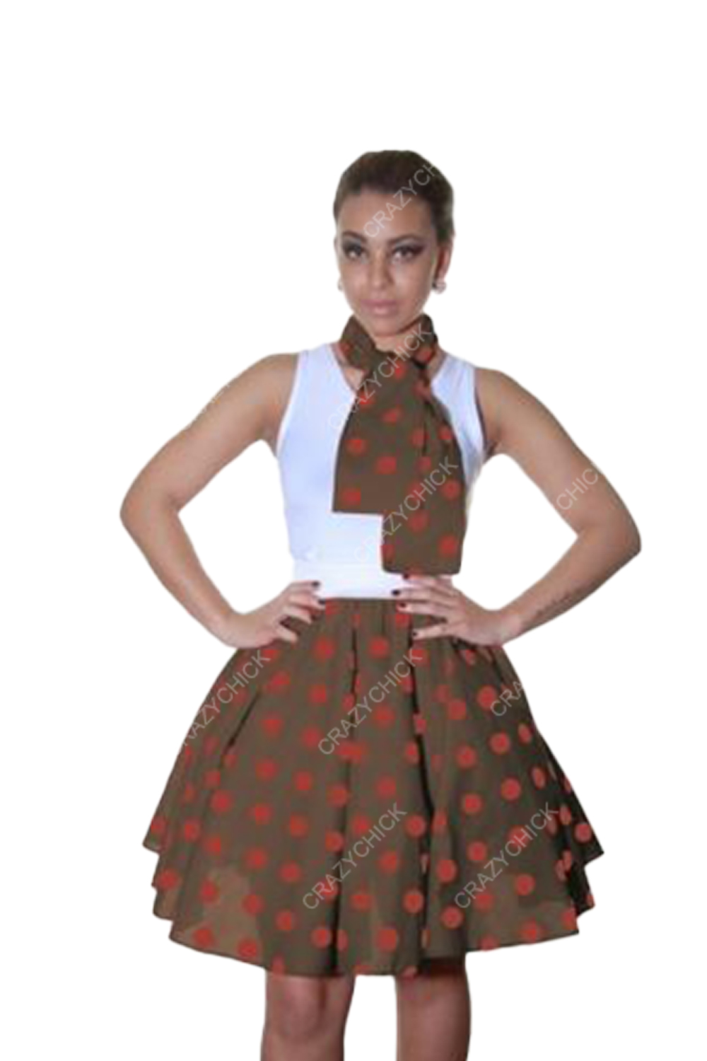 Crazy Chick Adult Brown Red Polka Dot Skirt (22 Inches)