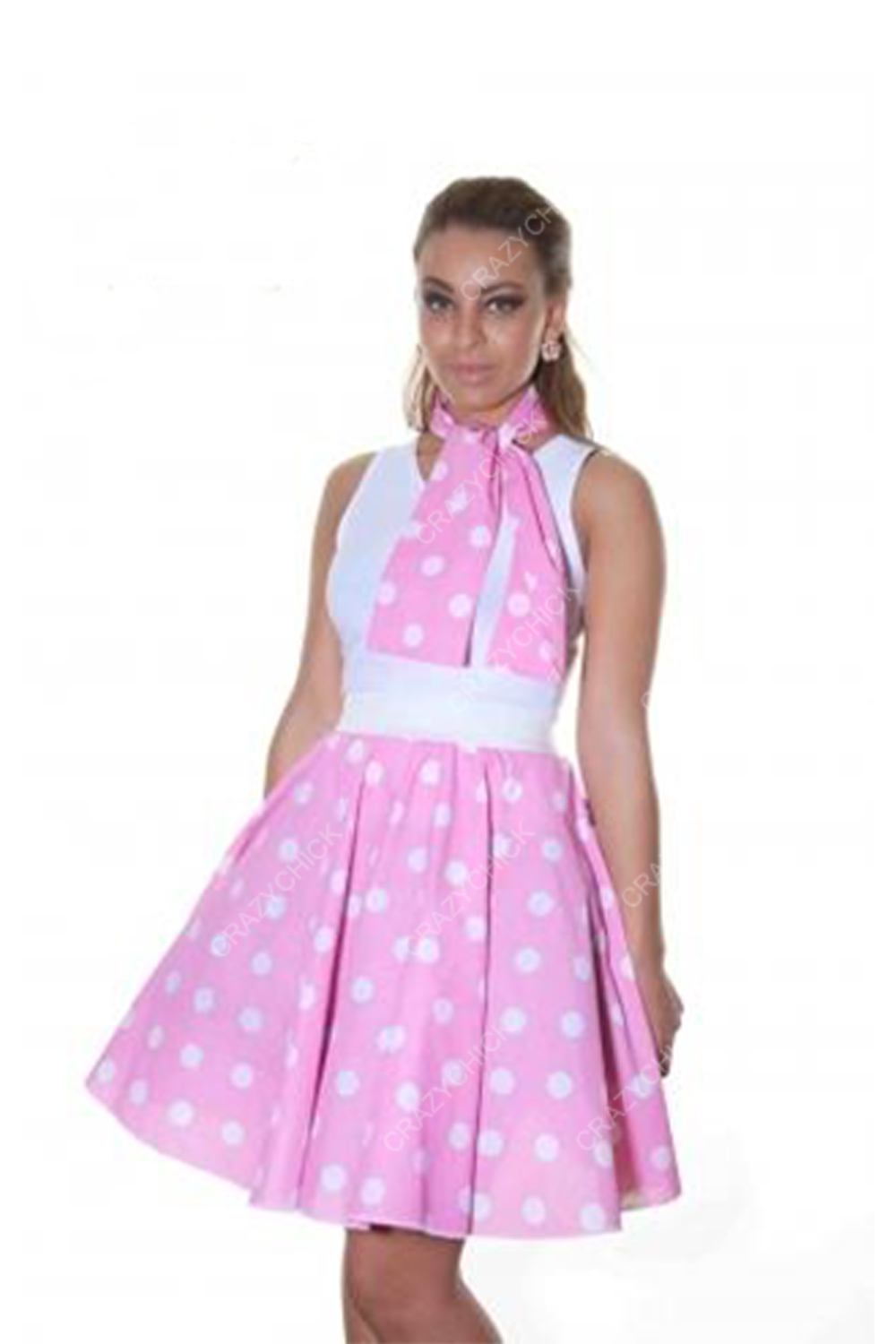Crazy Chick Adult Pink White Polka Dot Skirt (22 Inches)