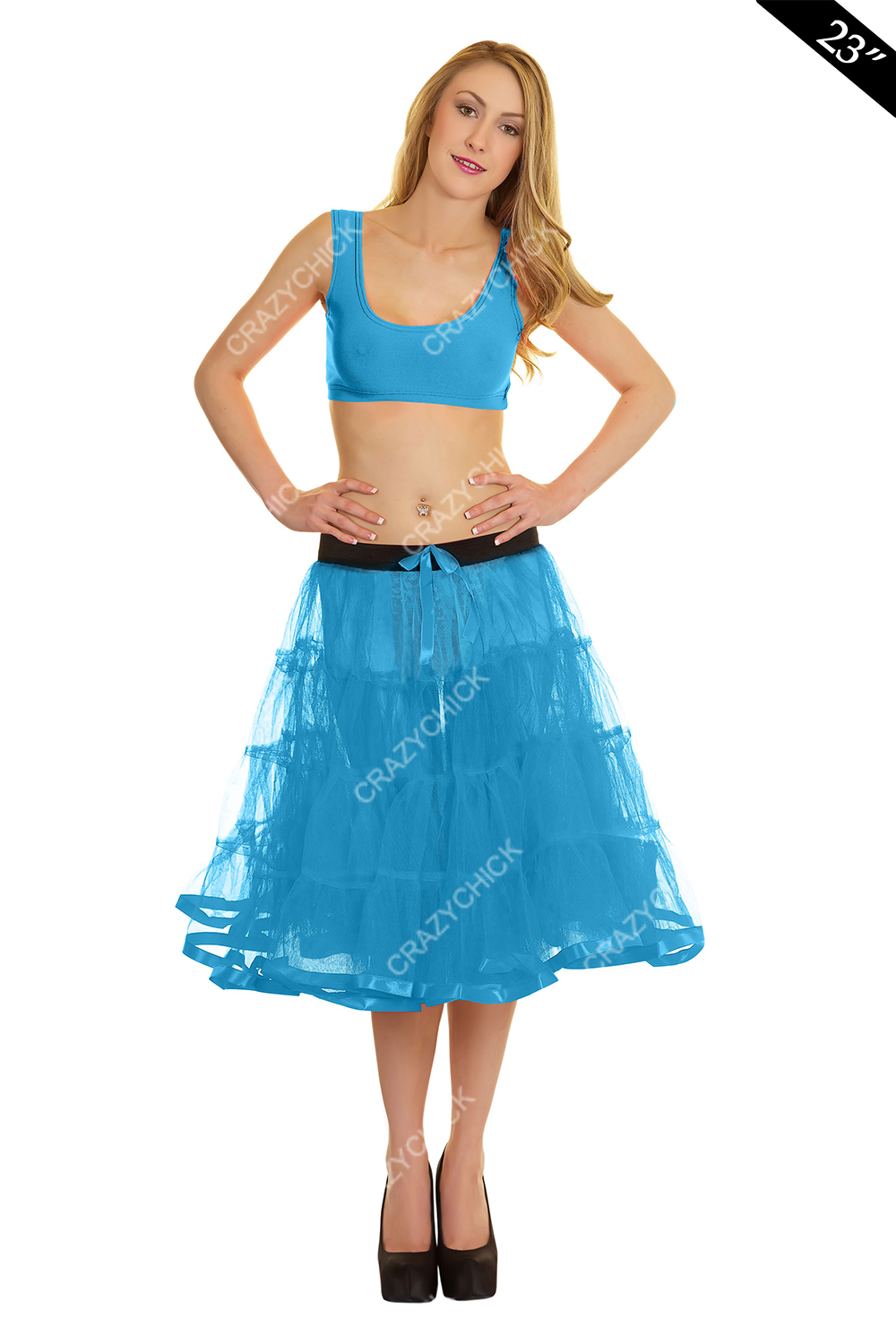 Crazy Chick Adult 4 Tier Petticoat with Ribbon Turquoise Tutu Skirt (Approximately 23 Inches Long)
