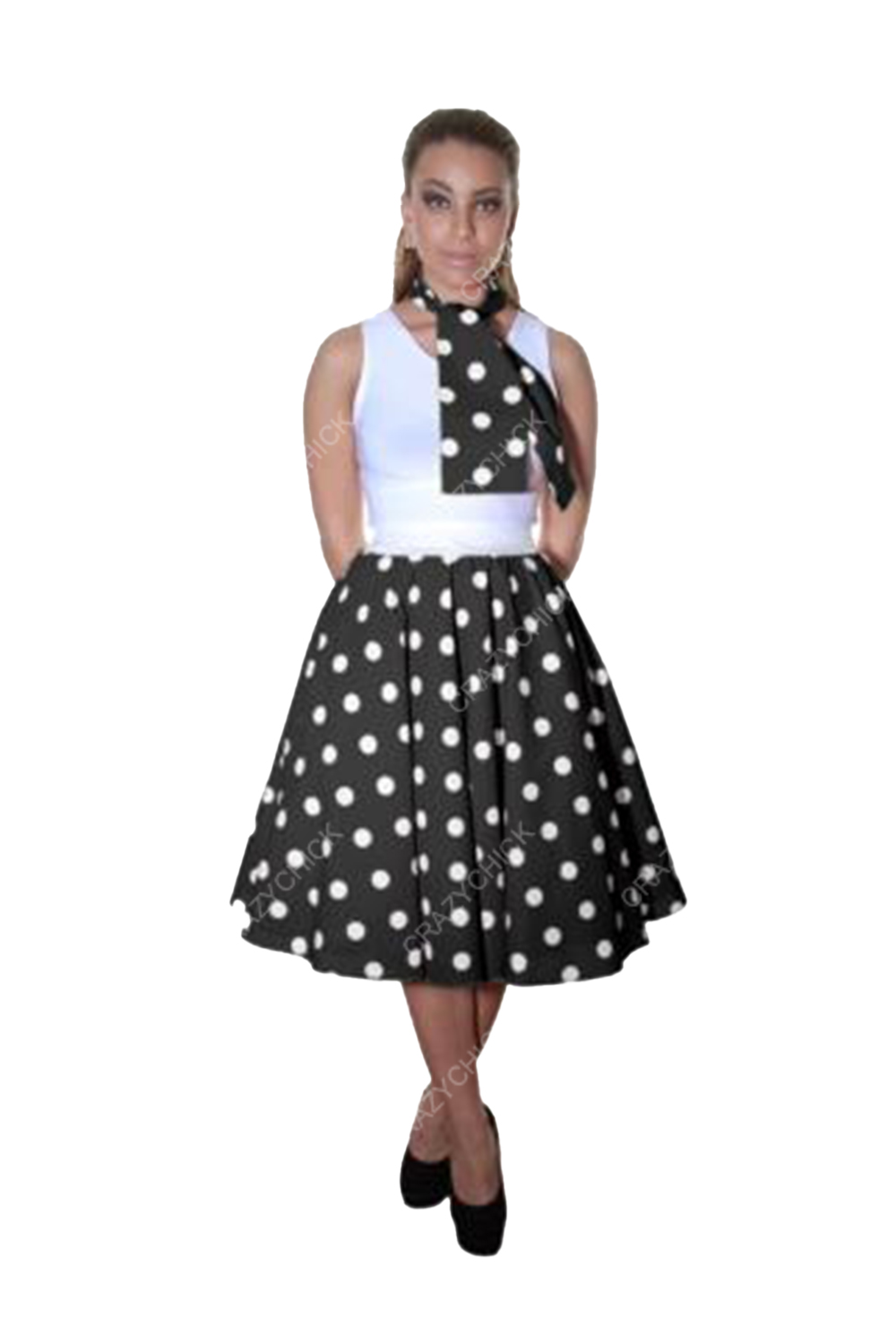 Crazy Chick Adult Black White Polka Dot Skirt (26 Inches)