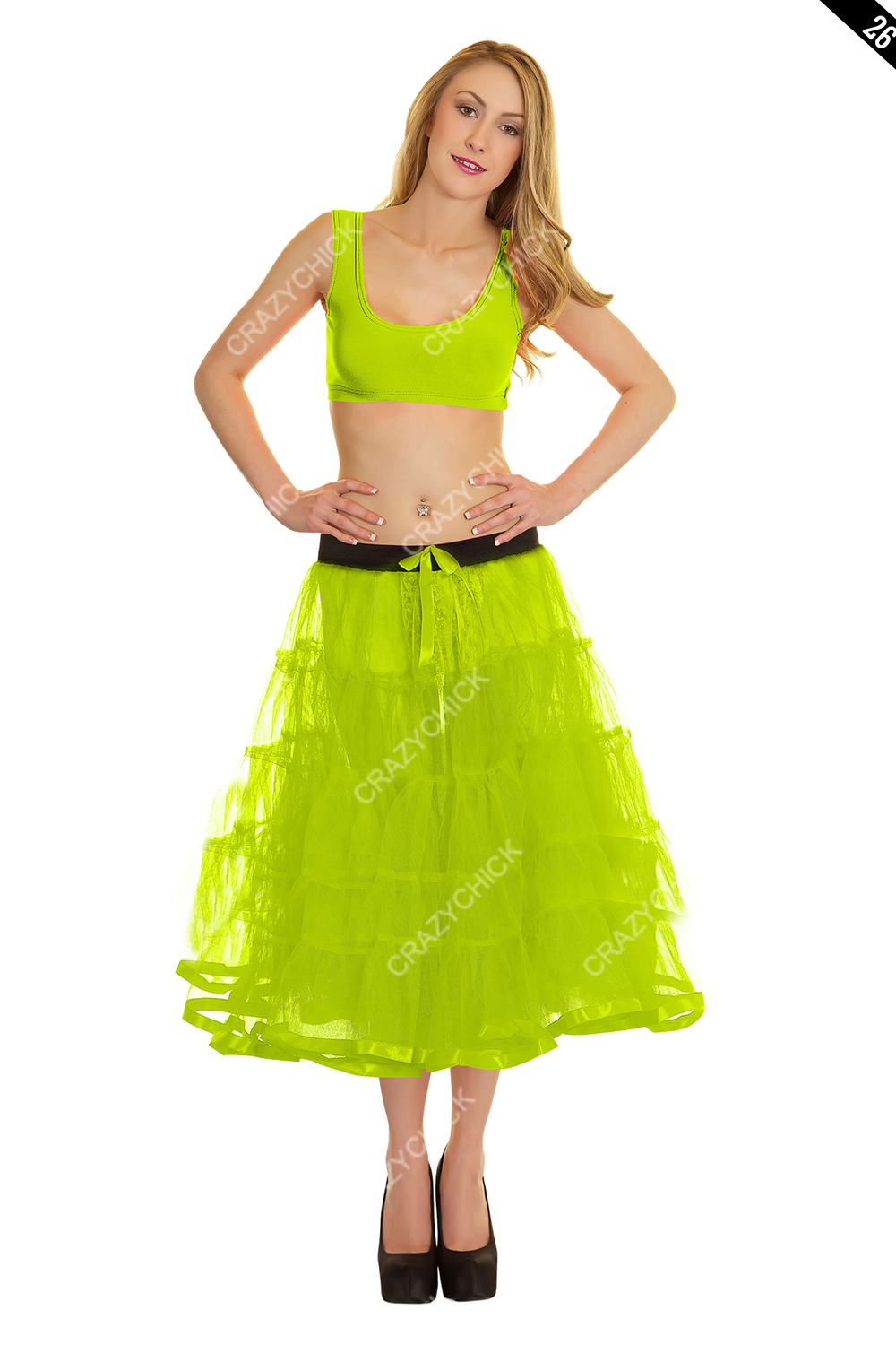Crazy Chick Adult 5 Tier Petticoat with Ribbon Yellow Tutu Skirt (Approximately 26 Inches Long)