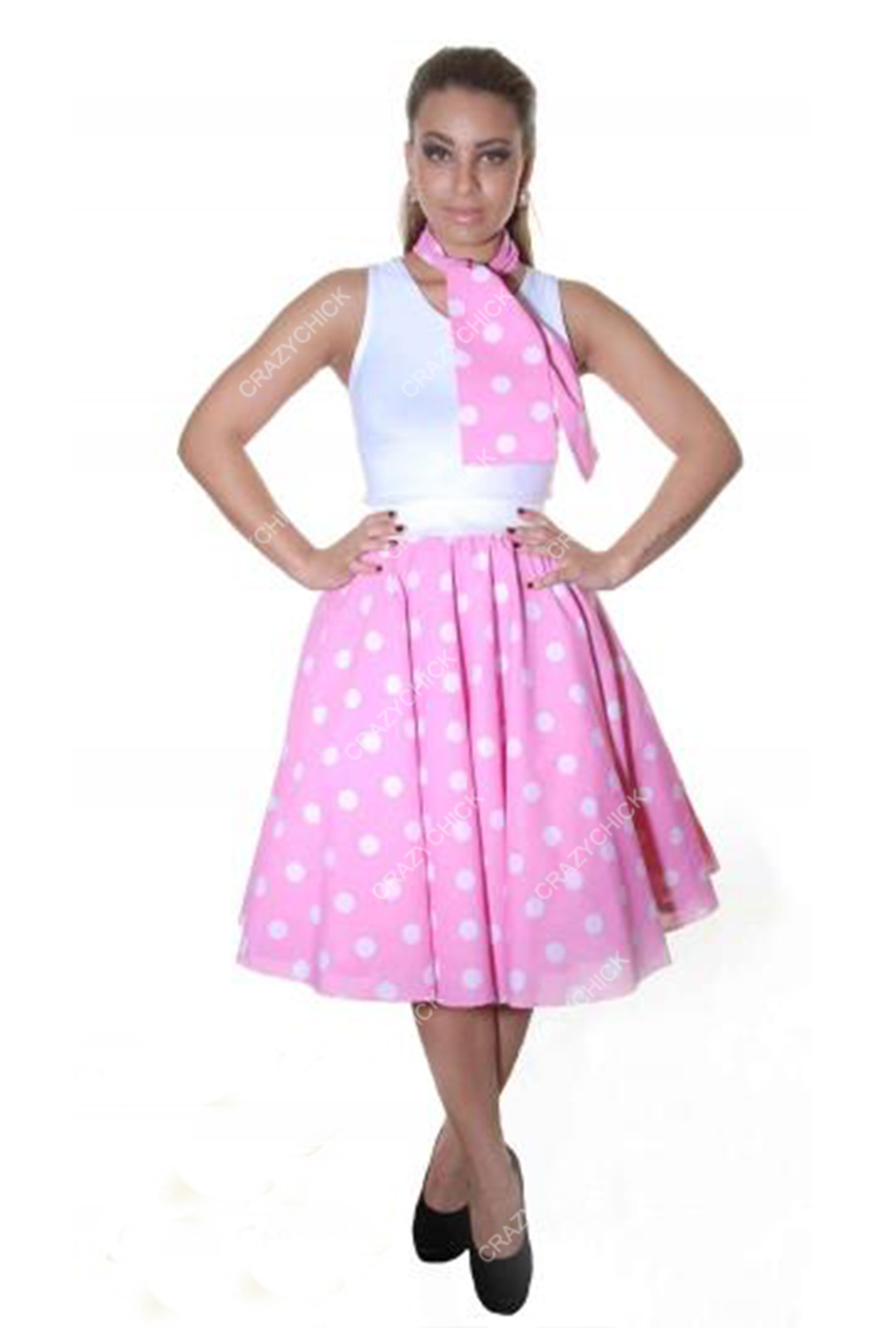 Crazy Chick Adult Pink White Polka Dot Skirt ( 26 Inches)
