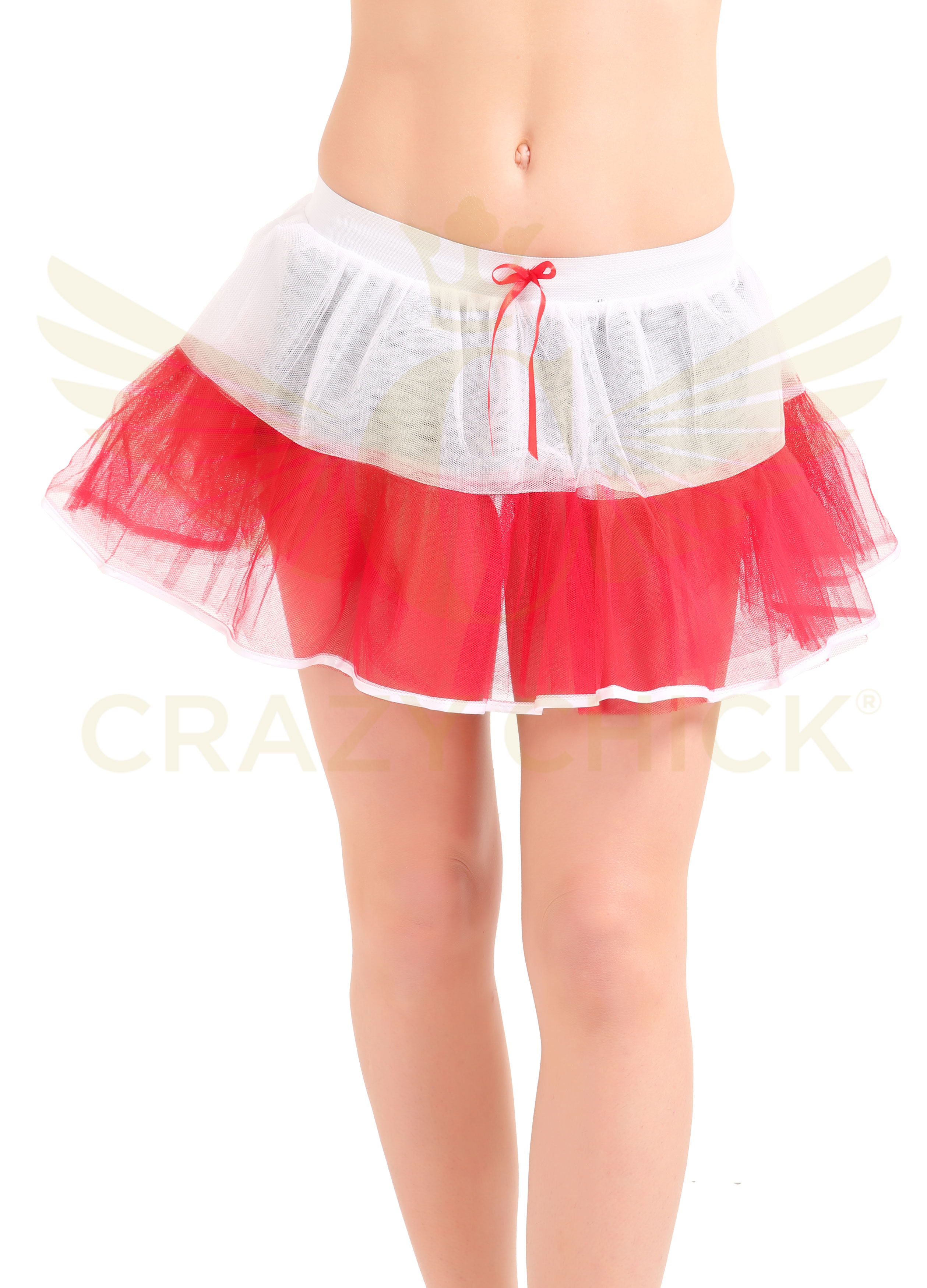 Crazy Chick Adult 4 Layers White Red Tutu Skirt