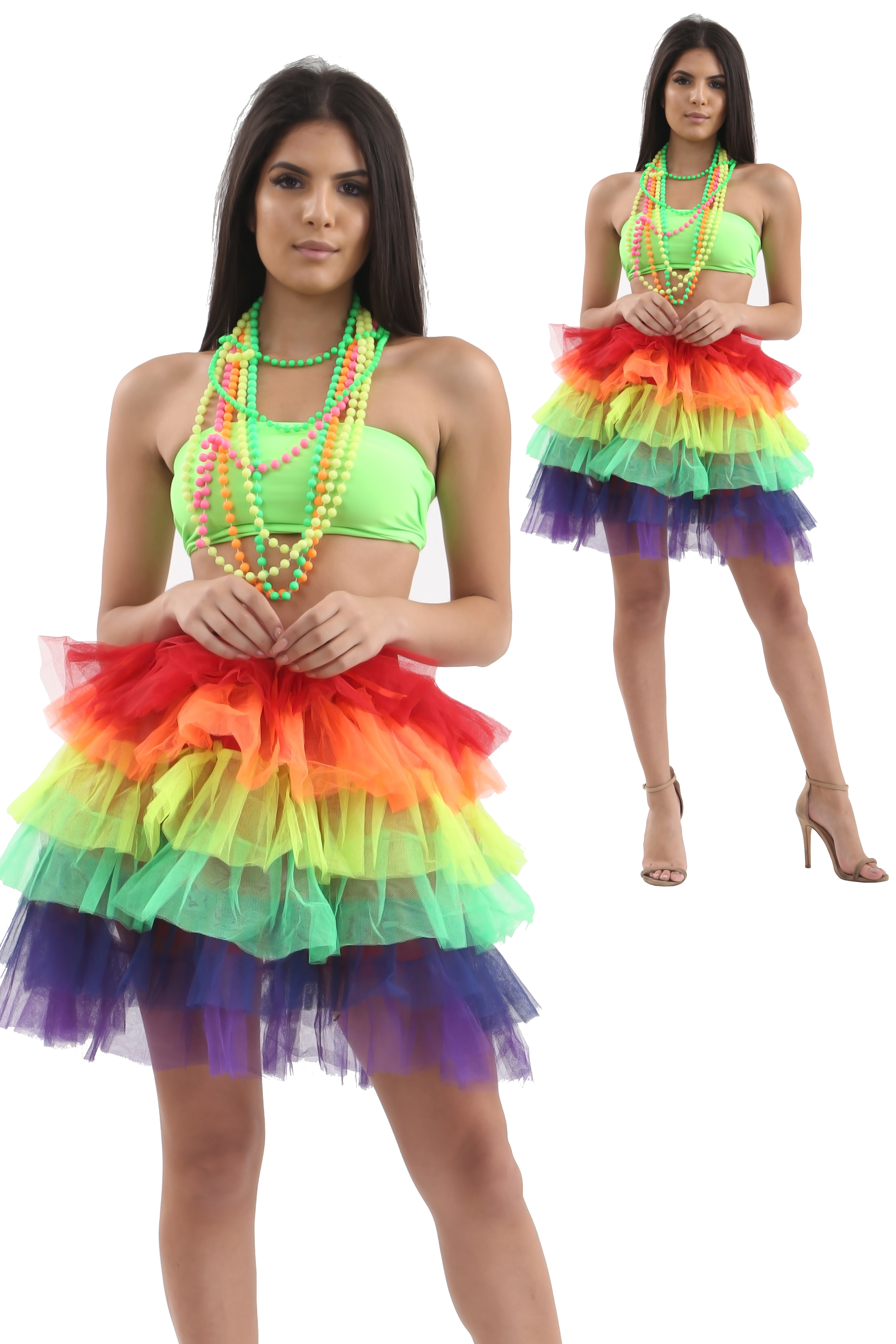 Wickedfun Adult 6 Layers Rainbow Tutu Skirt with Ribbon