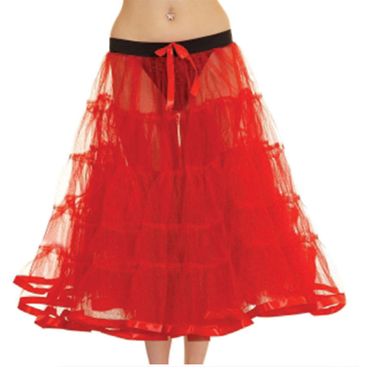 Crazy Chick Adult 5 Tier Petticoat with Ribbon Red Tutu Skirt (Approximately 30 Inches Long)