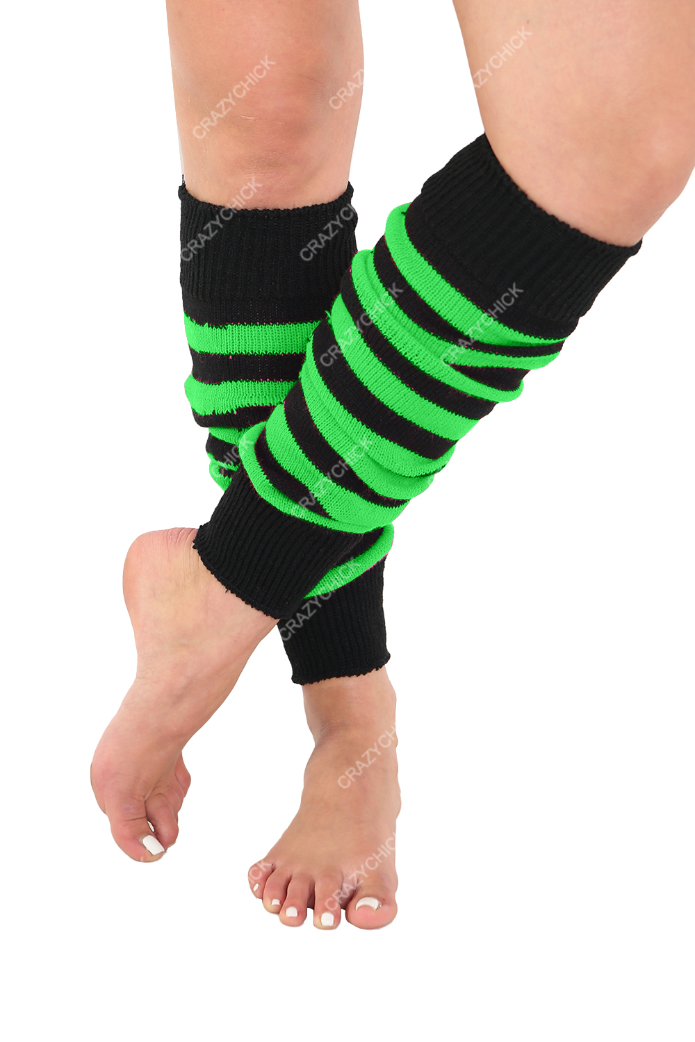 Crazy Chick Black and Green Stripe Legwarmers (Pack of 12)