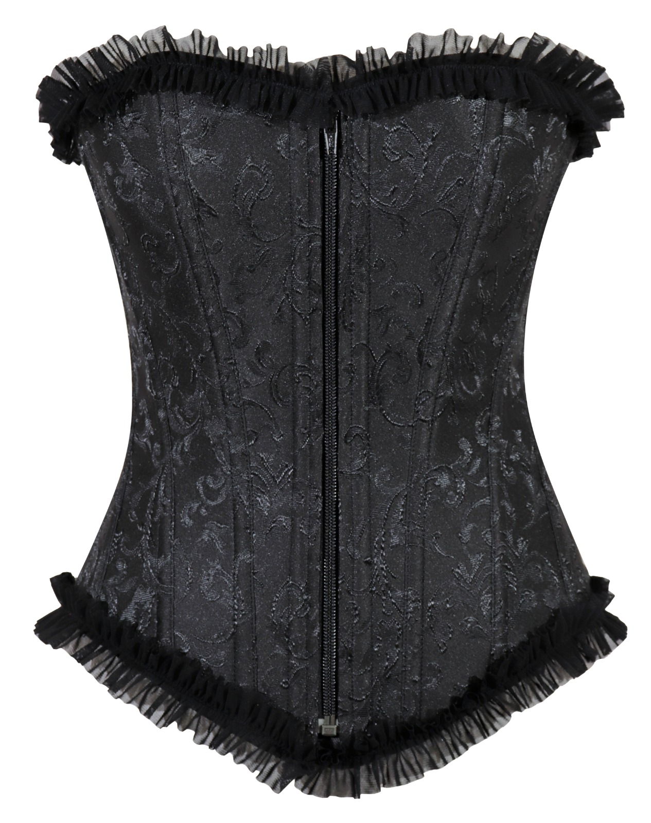 Crazy Chick Black Brocade Corset with zip and frill