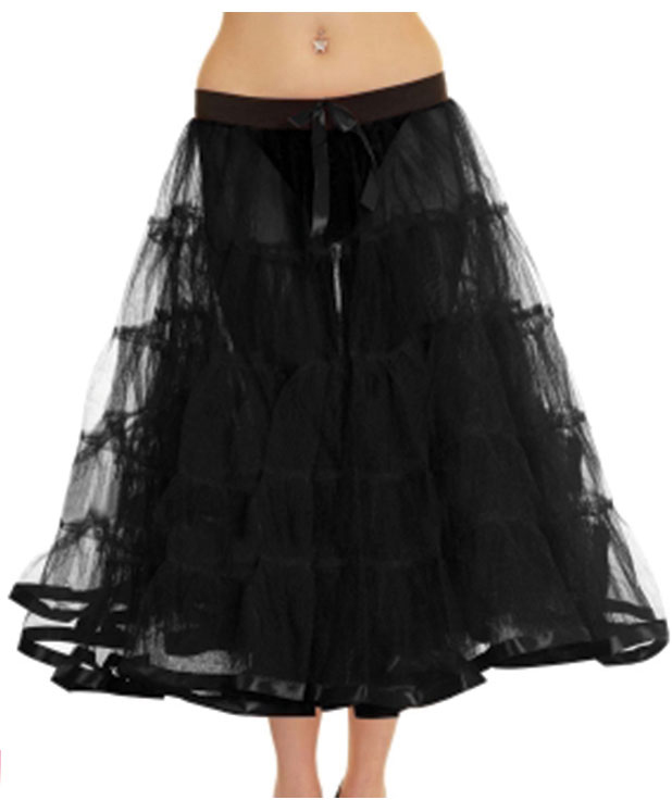 Crazy Chick Adult 5 Tier Petticoat with Ribbon Black Tutu Skirt (Approximately 30 Inches Long)