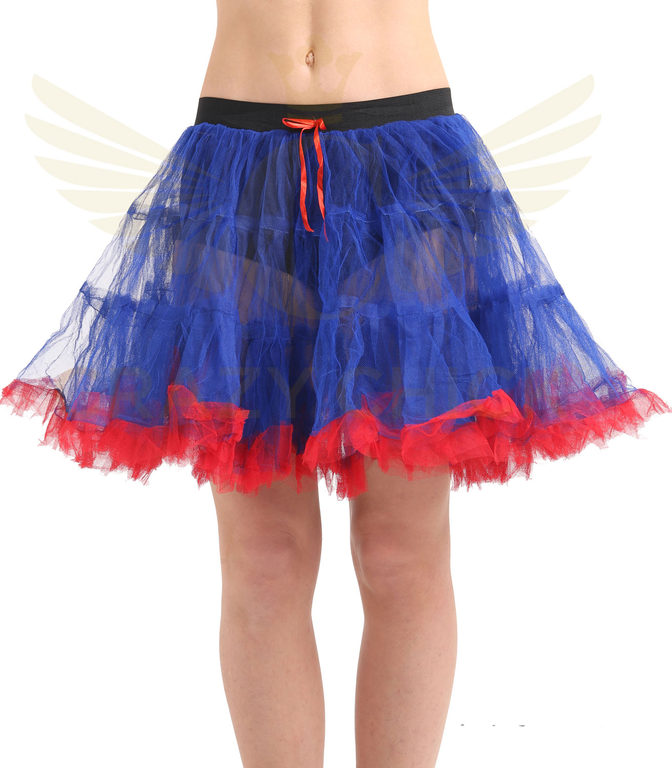 Crazy Chick Adult 2 Layer Dance Ruffle Edged Tutu Skirt Blue and Red Ruffle