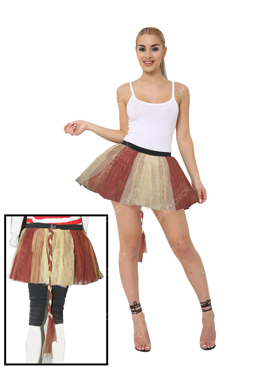 Crazy Chick Girls 3 Layers Plain Golden Brown Tutu Skirt With Tail