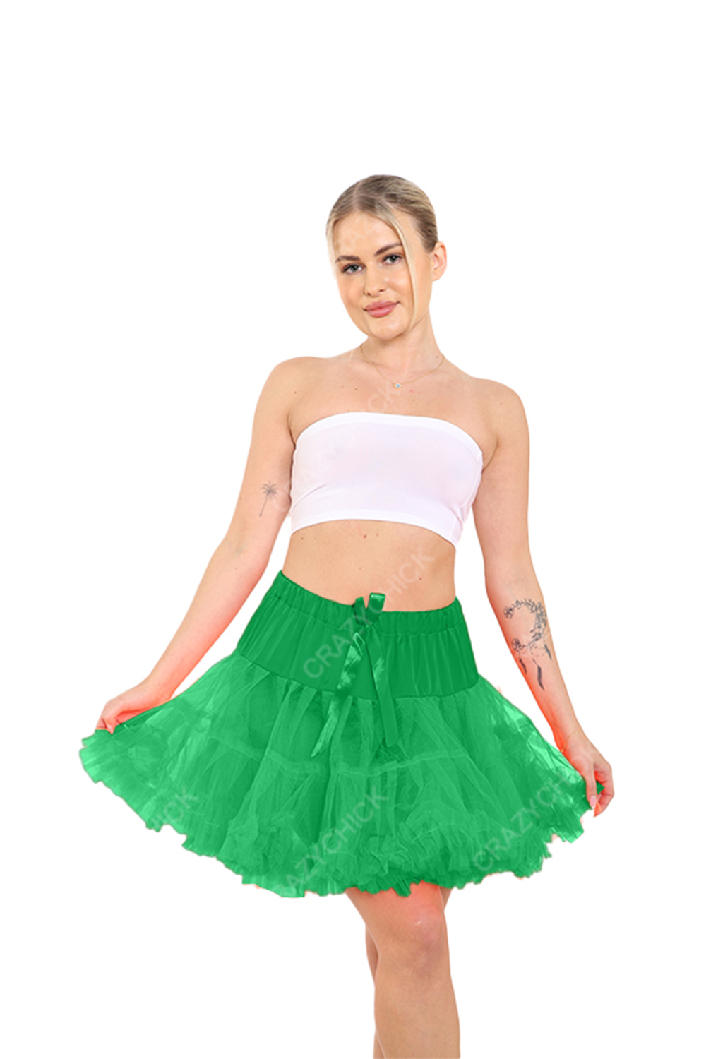 Crazy Chick Adult Green Layered Ruffle Petticoat Tutu Skirt 
