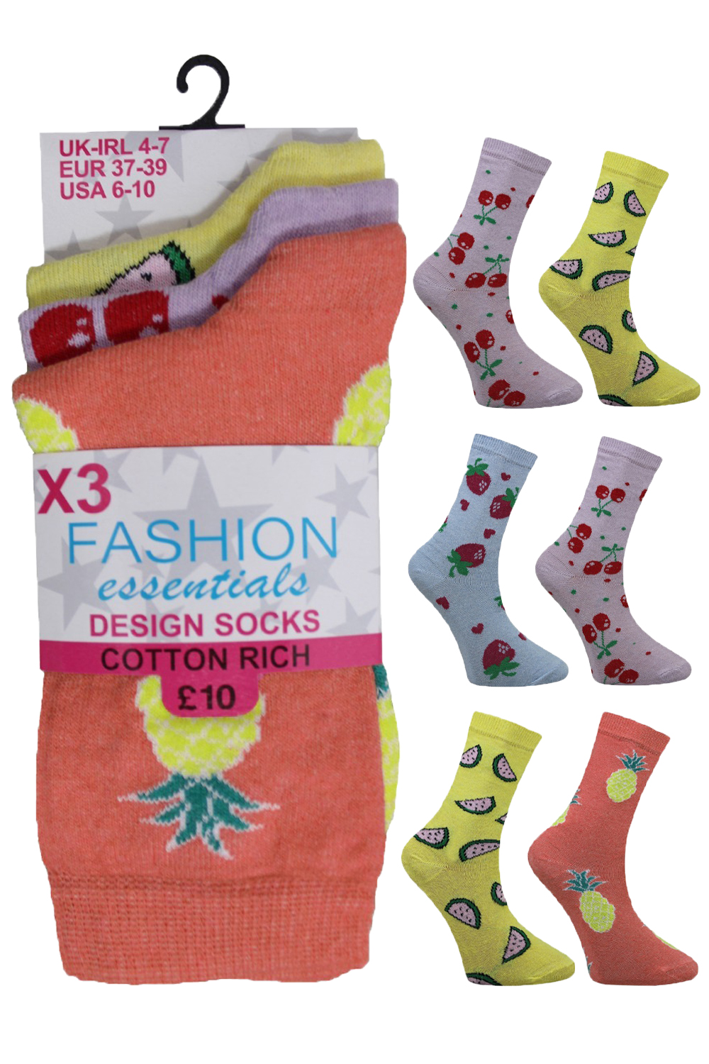 Crazy Chick Cotton Mix Assorted Fruit Design Socks