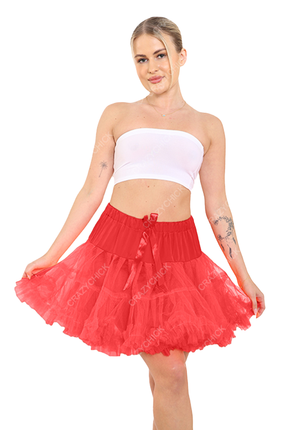 Crazy Chick Adult Red Layered Ruffle Petticoat Tutu Skirt