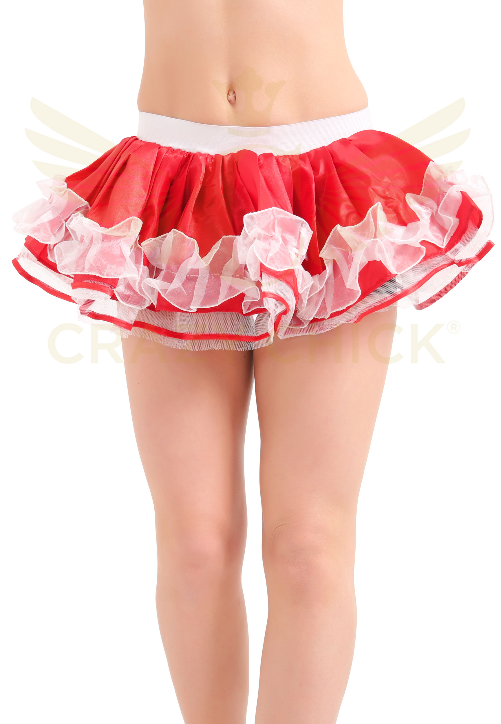 Crazy Chick Adult Red and White Satin Ruffle Tutu Skirt