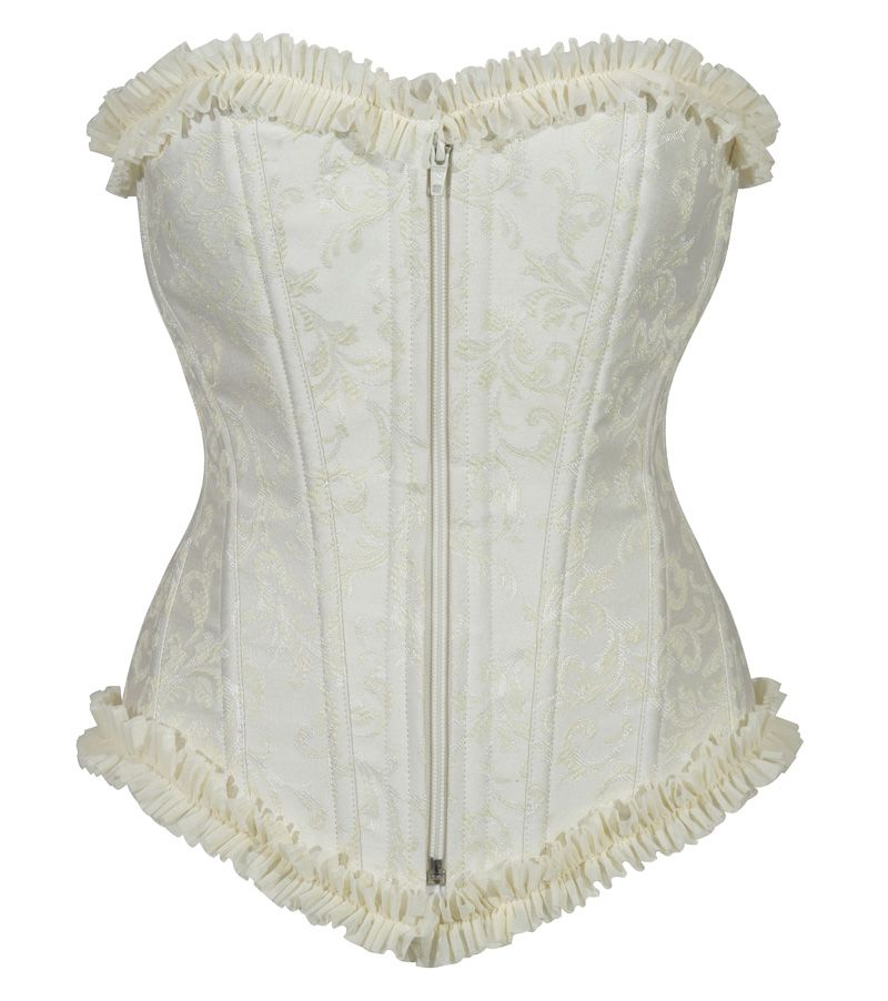 Crazy Chick White Brocade Corset with zip and frill