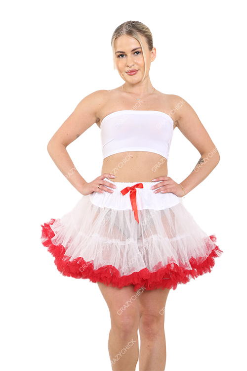 Crazy Chick Adult White and Red Ruffle Tutu Skirt