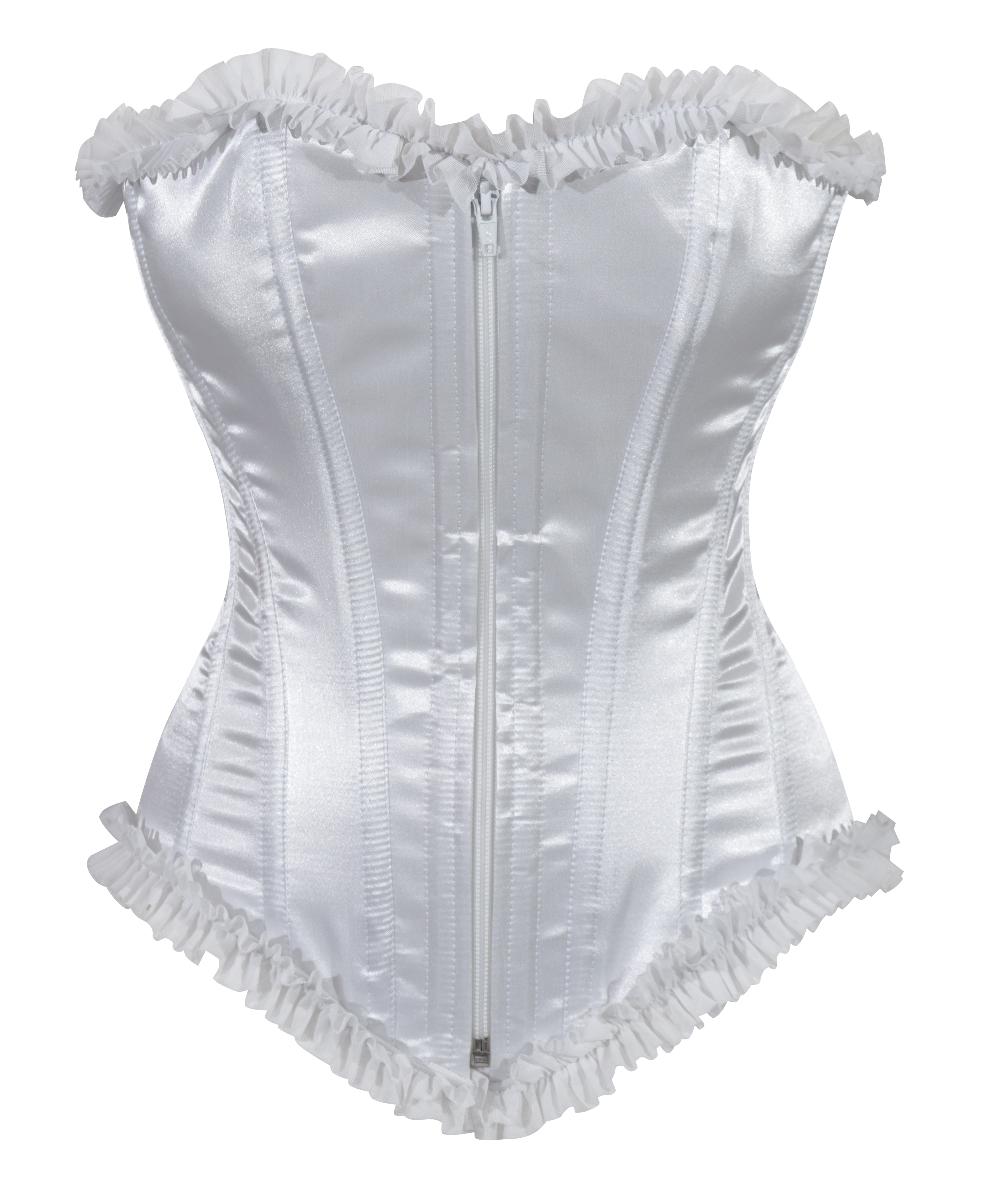 Crazy Chick White Satin Corset With Zip And Frill