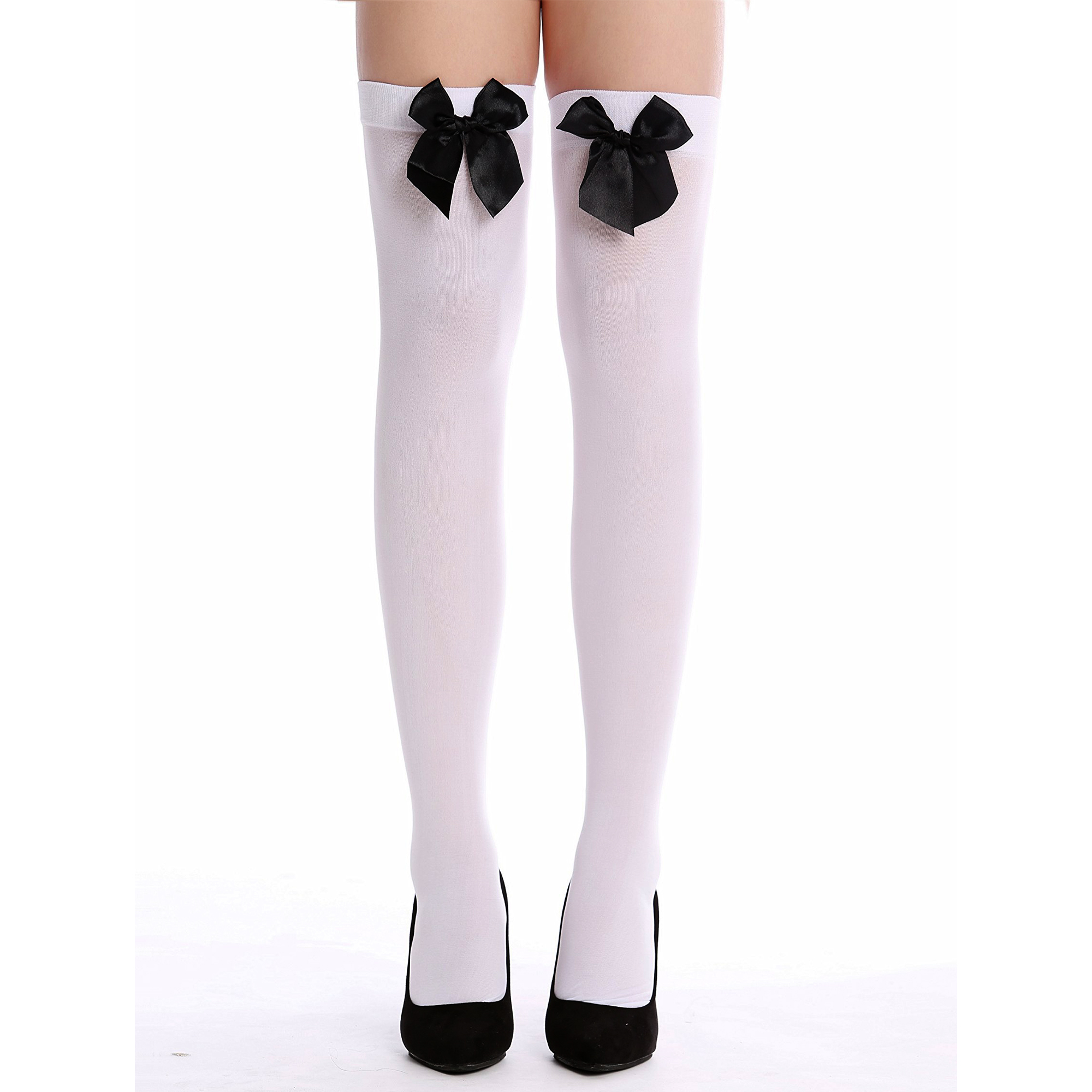 Crazy Chick White Stockings With Black Bow