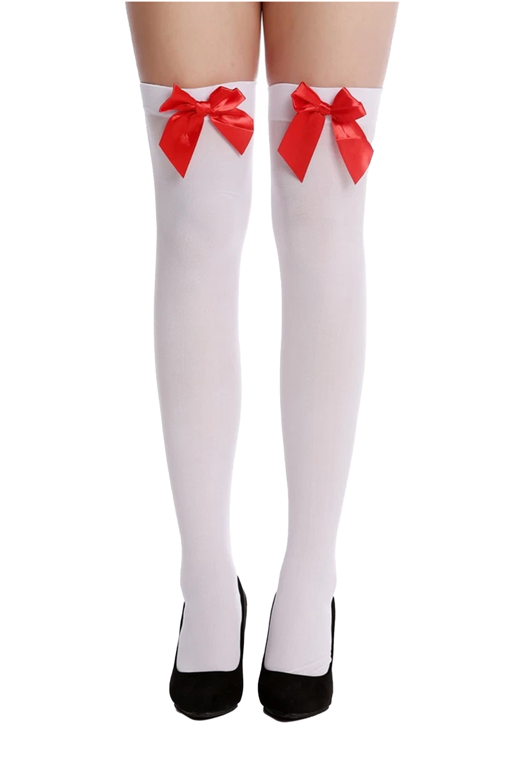 Crazy Chick White Stockings With Red Bow