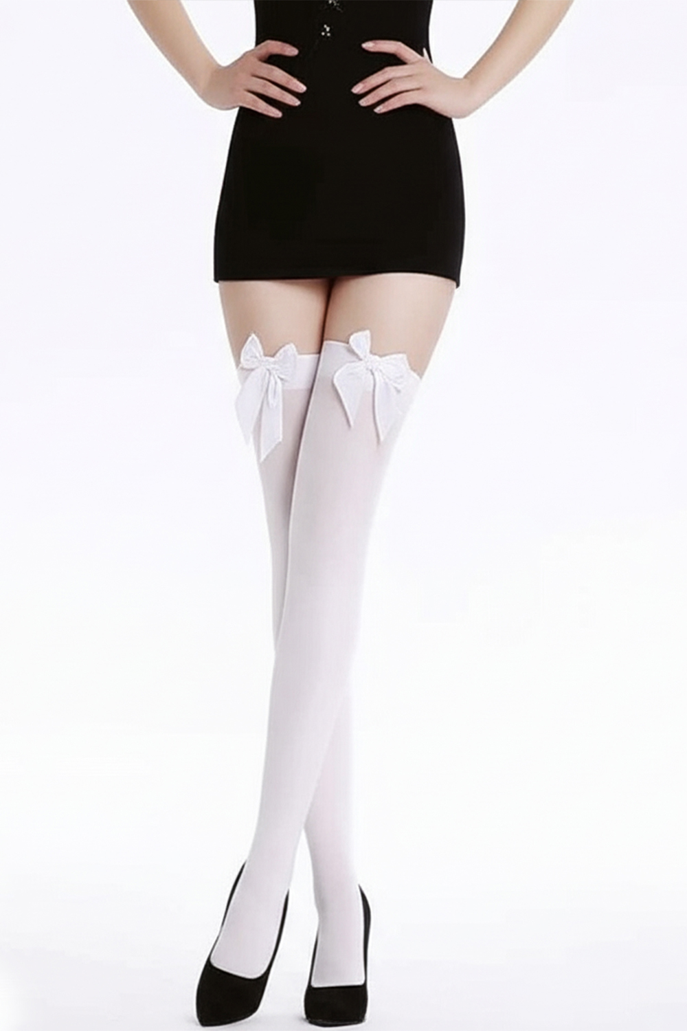 Wickedfun White Stockings With White Bow