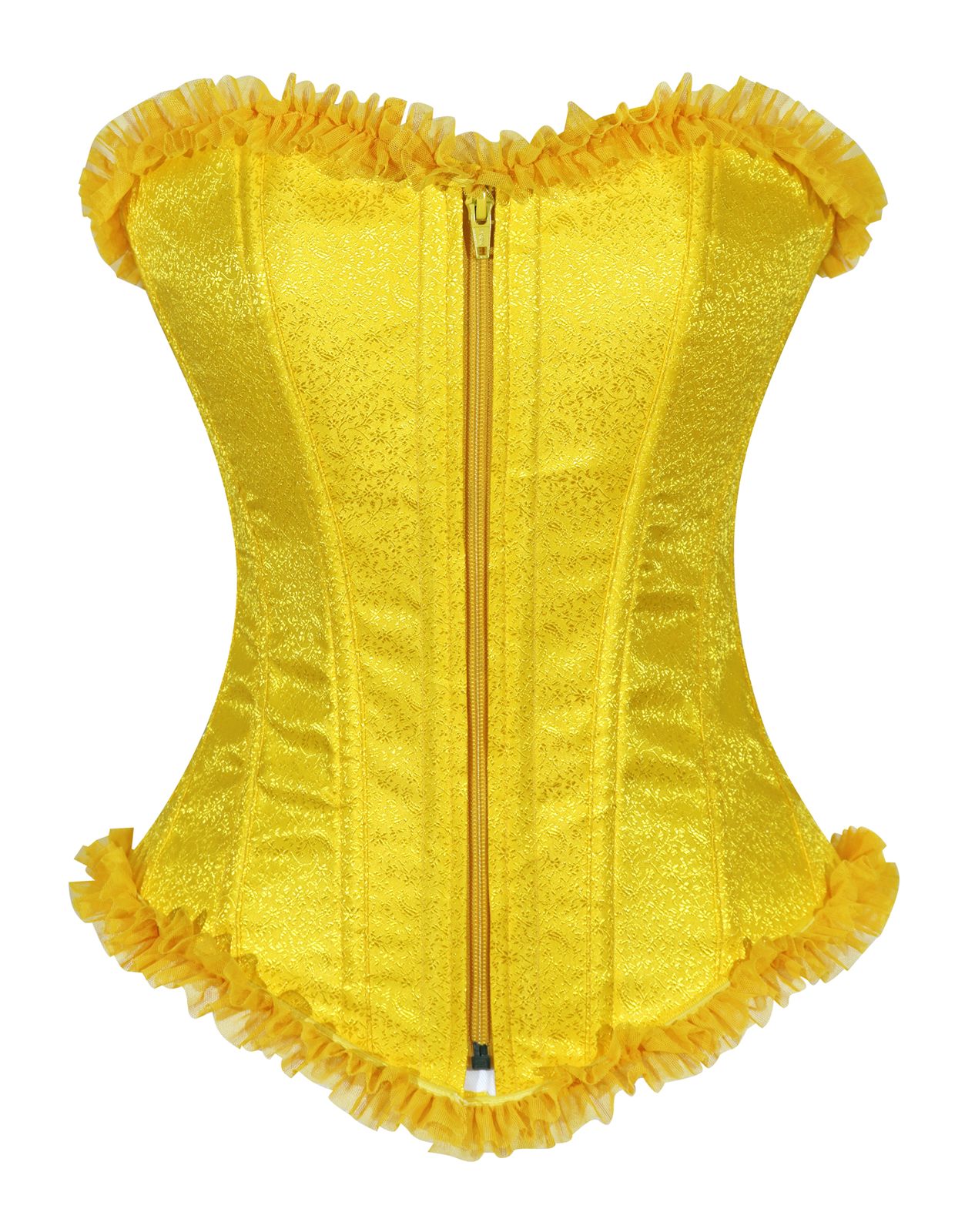 Crazy Chick Yellow Brocade Corset with Zip and Frill