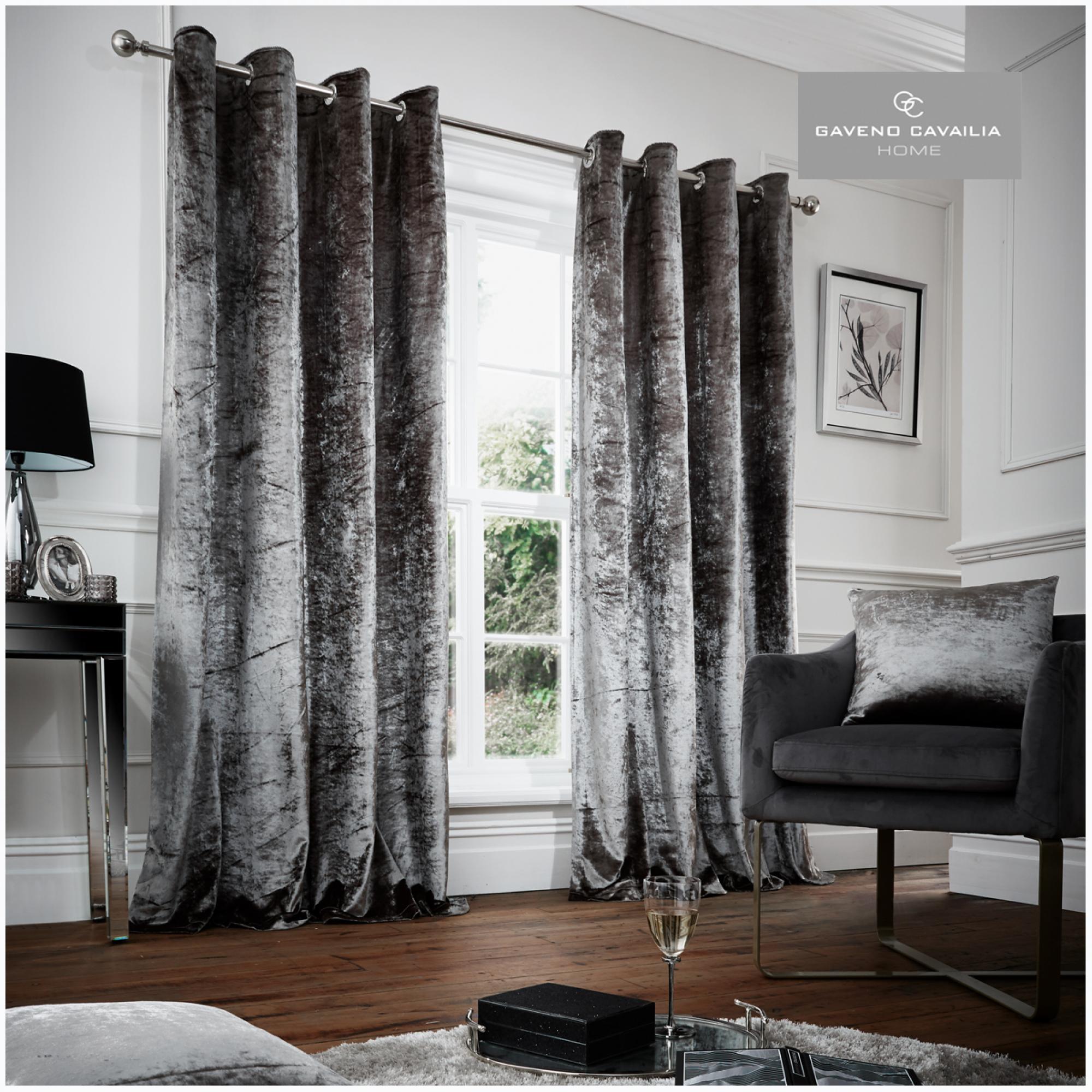CRUSHED VELVET CURTAIN 66X72 GREY