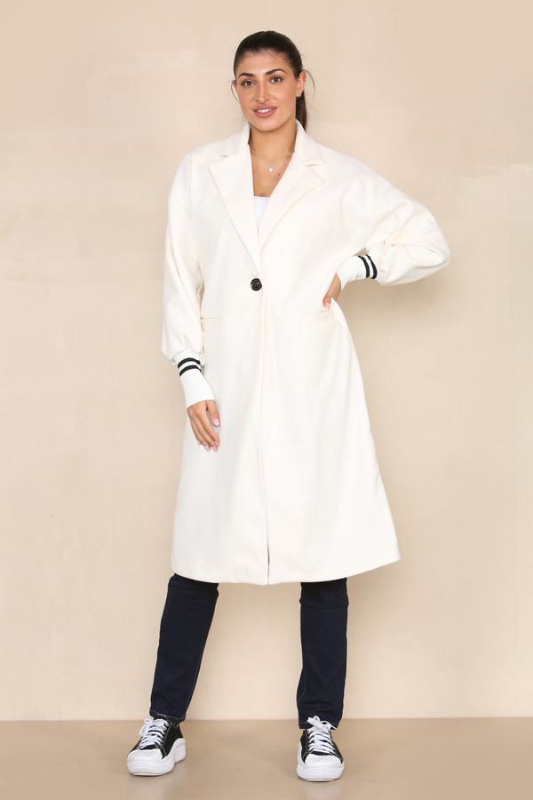 Cuffed Sleeve Long Line Coat White