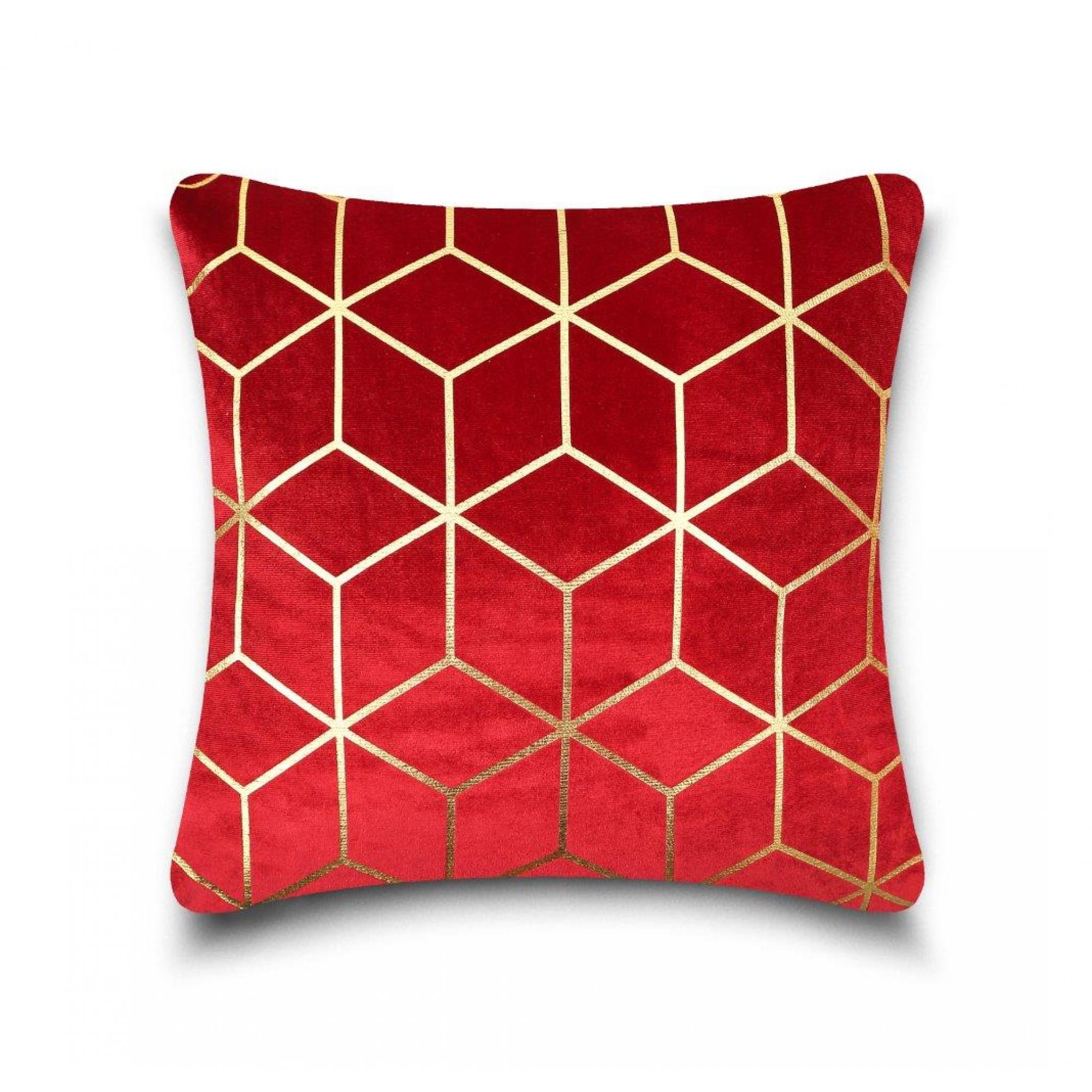 CUSHION COVER METALLIC CUBE 43x43 RED-GOLD