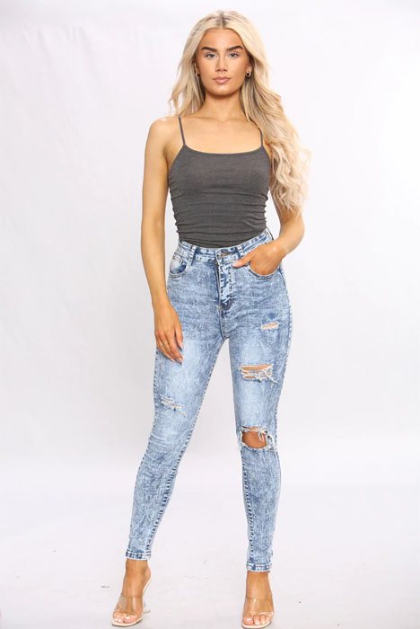 Denim Distressed Acid Wash Skinny Fit Jeans