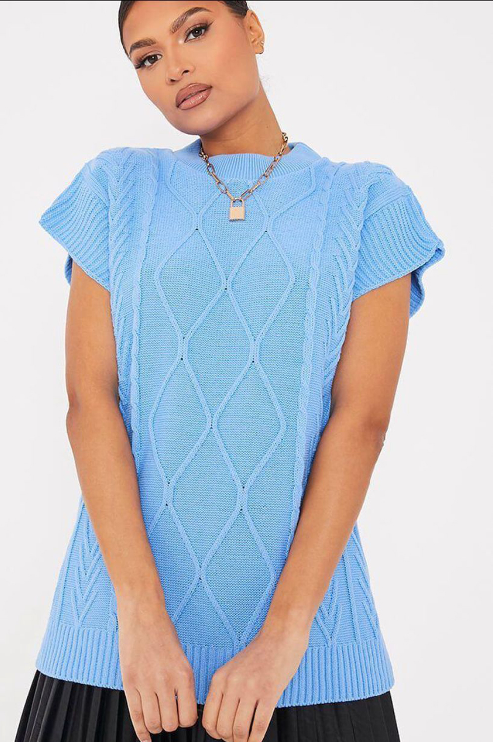 Diamond knitt short sleeve vest jumper Blue