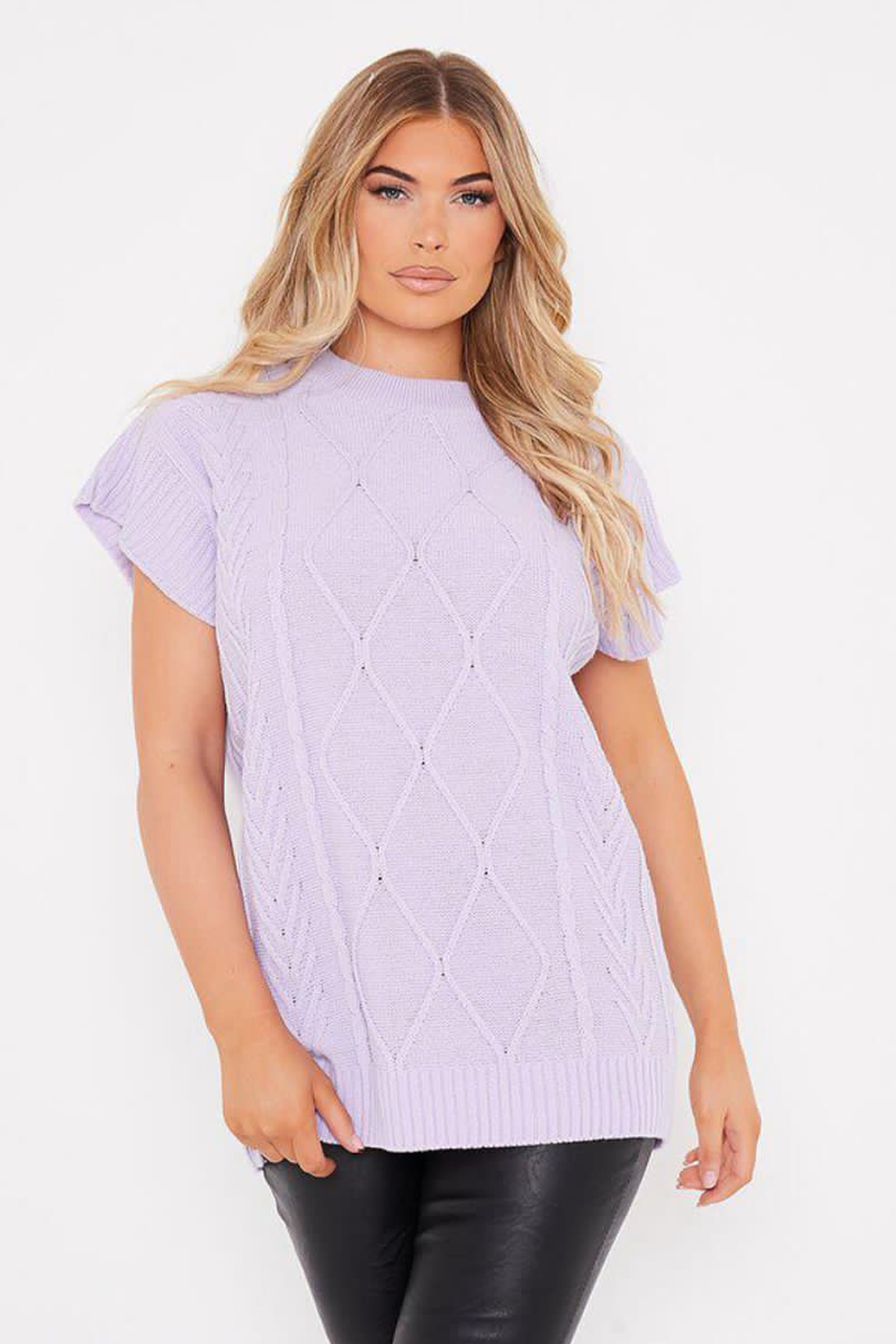 Diamond knitt short sleeve vest jumper Lilac