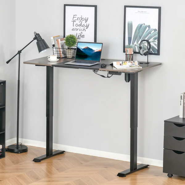 Electric Standing Desk, 140 x 70cm Height Adjustable Sit to Stand Desk with 4 Automatic Memory Preset Tabletop, Stand Up Desk for Home Office, (Black Frame + Teak Desktop)