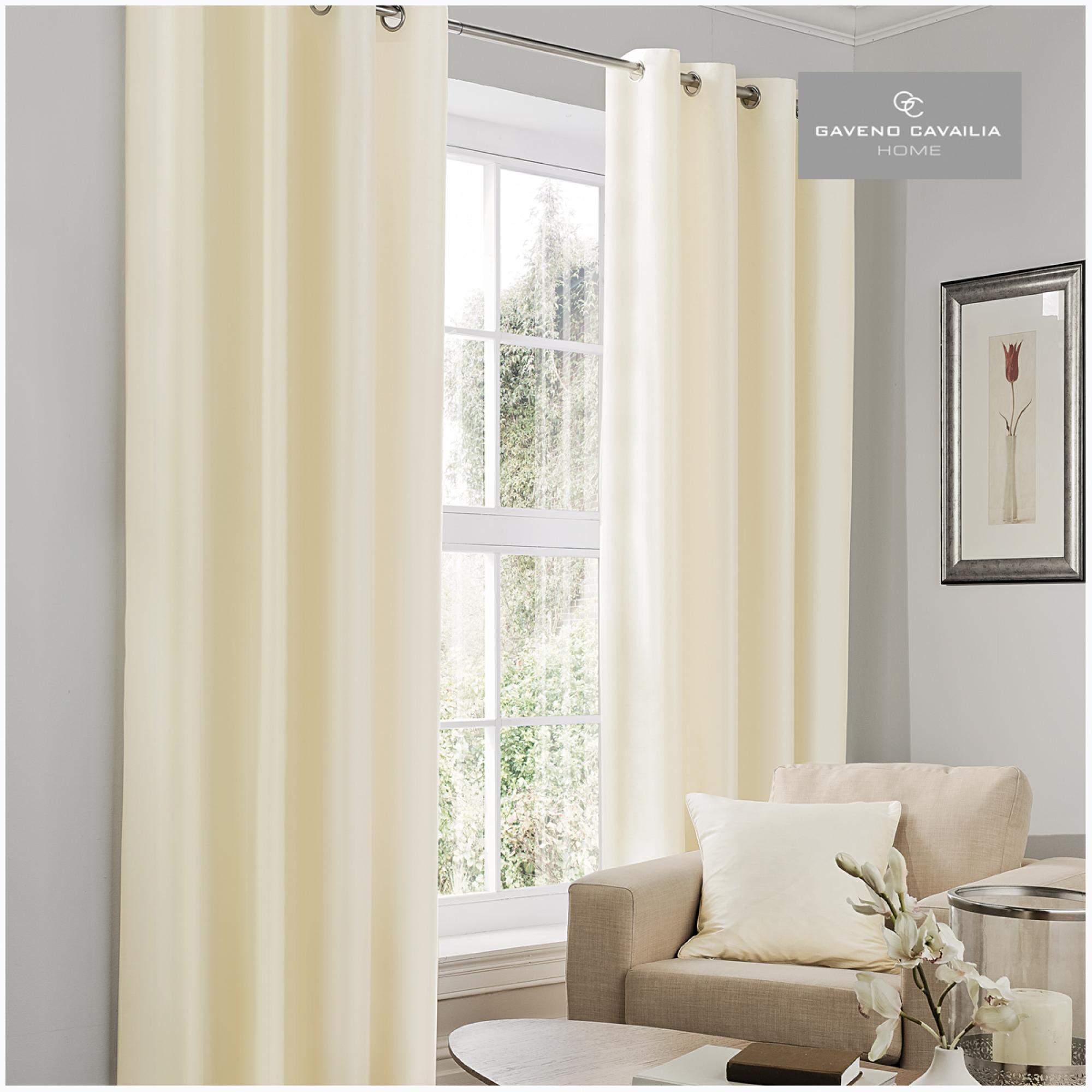 FAUX SILK (EYELET) CURTAINS 66x54 CREAM @