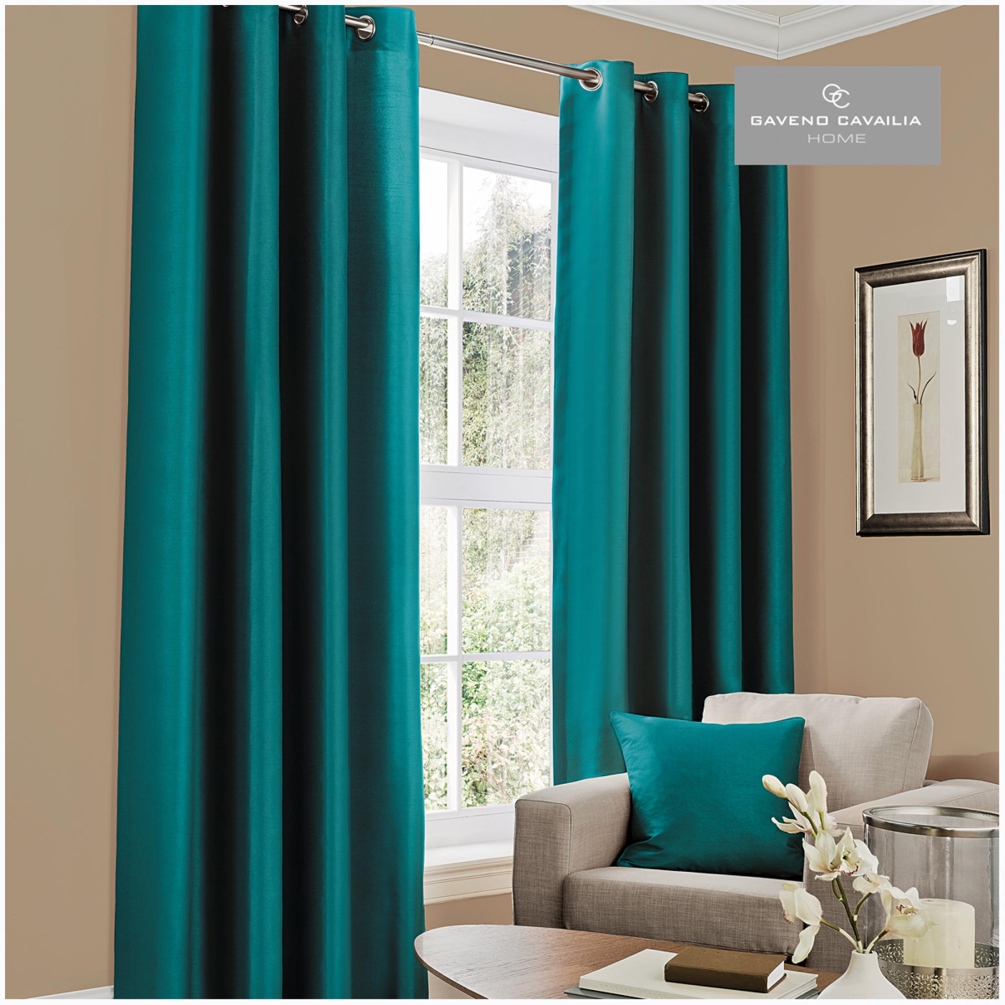 FAUX SILK (EYELET) CURTAINS 66x54 TEAL@