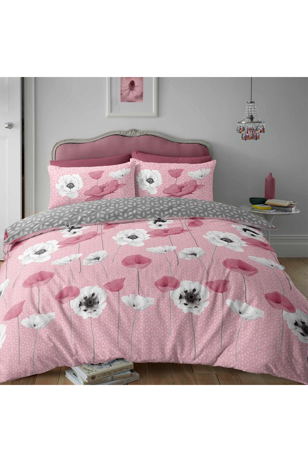 Flannel Printed Duvet Set Poppy Spray Blush Pink